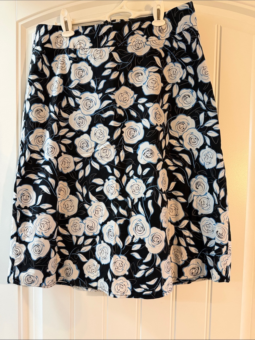 Reitmans Black Skirt with White Rose Print